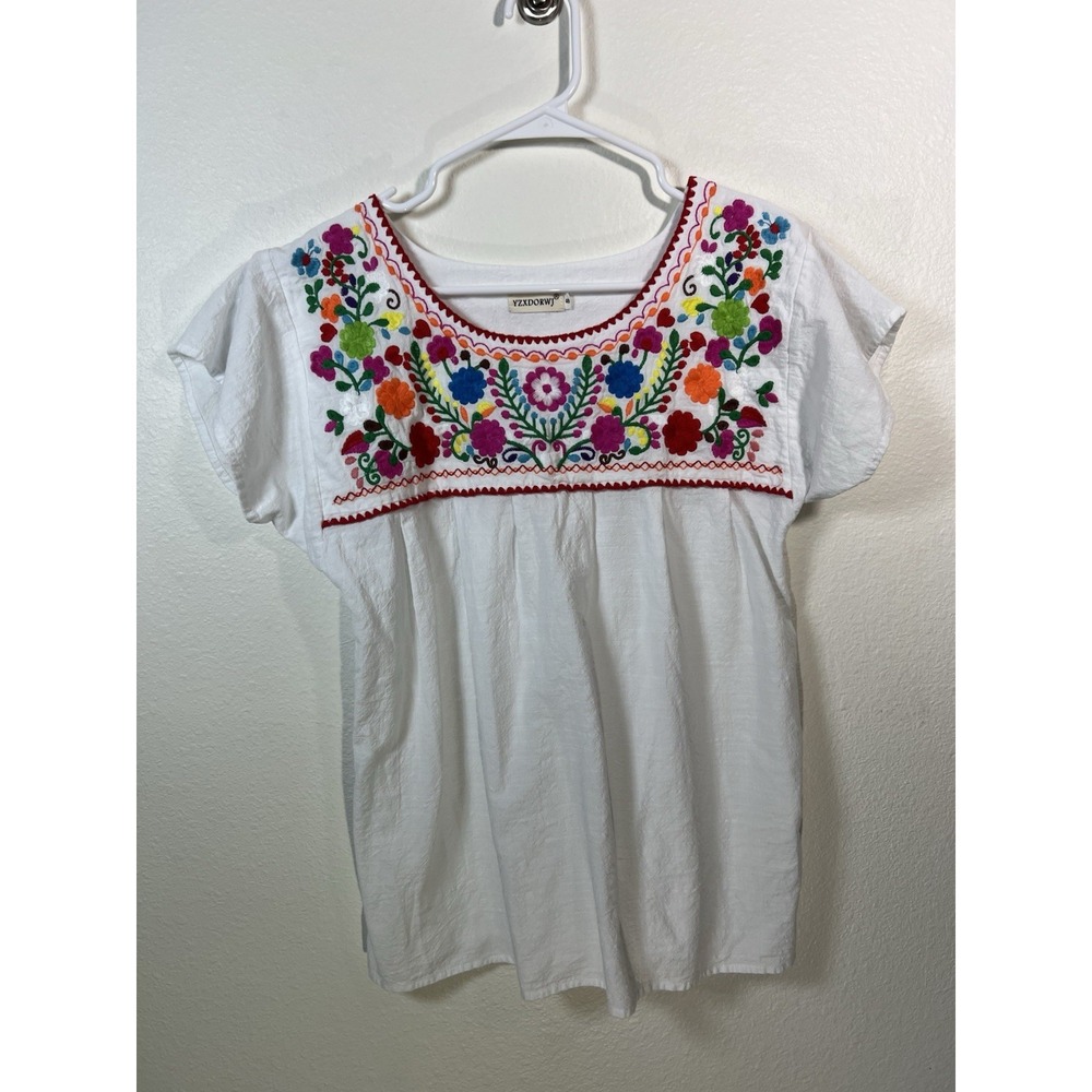 YZXDORWJ Short Sleeve White with Floral Detail Size Small Embroidered Mexican